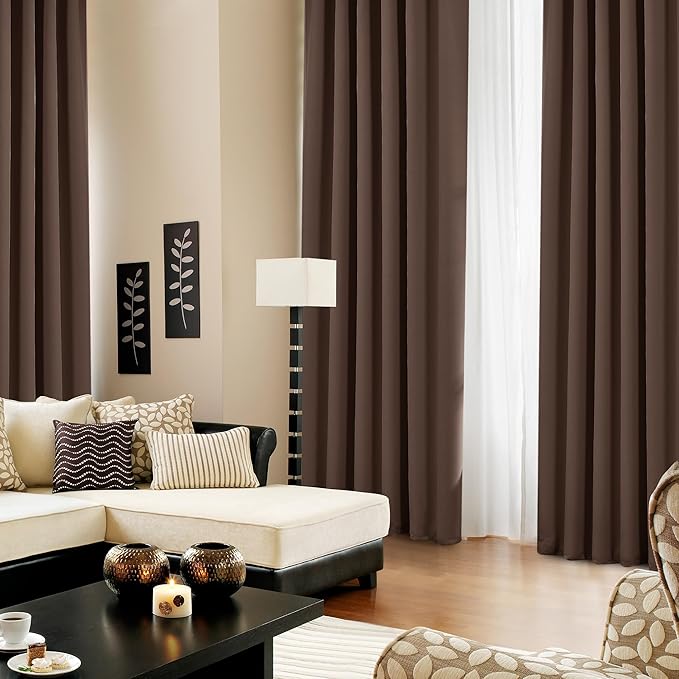 Deconovo Blackout Curtains, Thermal Insulated, W52 x L84 2 Panels, Back Tab, Machine Washable, Room-Darkening Drapes for Bedroom/Living Room Brown