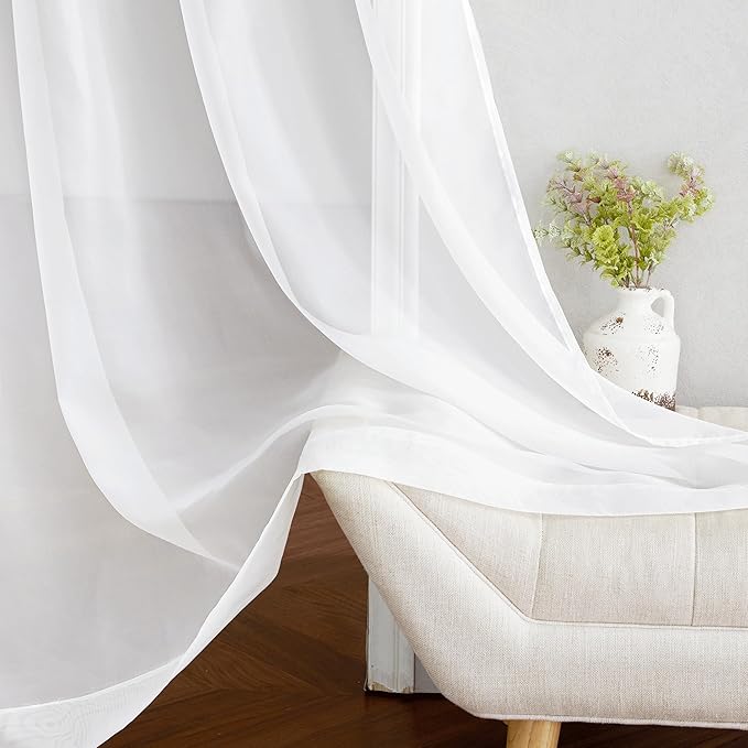 NICETOWN Airy Sheer Window Curtains 54 inch Length for Bedroom, Grommet Solid Ivory Voile Sheer Texture Soft Window Treatment for Bathroom/Living Room, W54 x L54, Set of 2