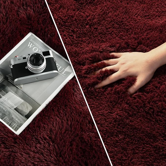Deerhoo Large Shag Area Rugs 6 x 9, Plush Fuzzy Rugs for Living Room, Ultra Soft Fluffy Furry Rug for Bedroom, Indoor Carpet Nursery Rugs for Kids Room Home Decor, Burgundy