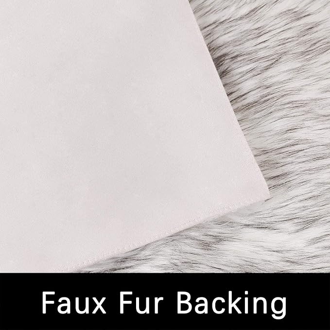 Latepis Faux Fur White with Grey Tips 2x8 Runner Rug for Hallway Fluffy Rugs Furry Shag Washable Rug for Living Room Hallway Rugs Rectangle