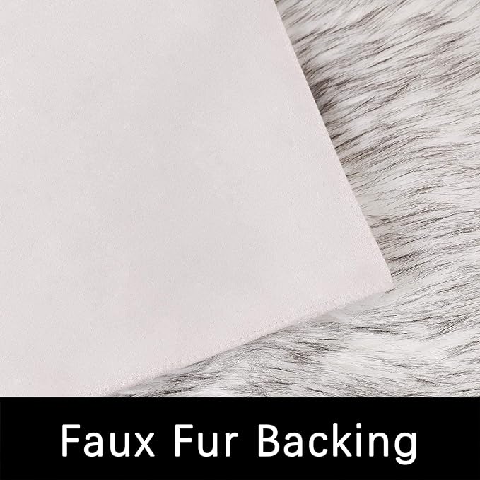 Latepis 3x4 Area Rug White and Grey Tips Faux Sheepskin Fur Rug Washable Fluffy Rugs for Bedroom Bedside Plush Fuzzy Boho Rug Luxury Home Decor