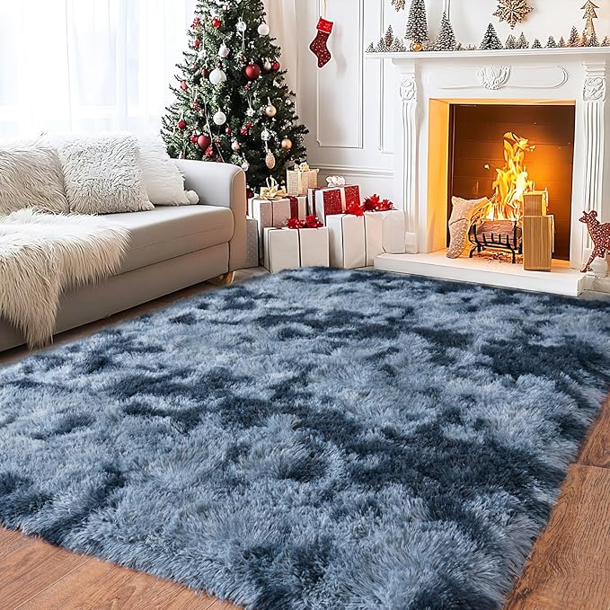 Pionblank Super Fluffy Area Rug for Bedroom 5x7, Modern Indoor Shag Carpet, Soft Plush Non Slip Rugs for Living Room Kids Room Cloakroom Home Decor, Blue Grey