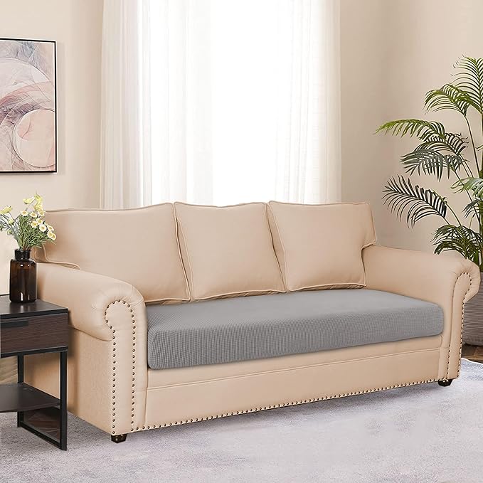 Water-Resistant Spandex Couch Cushion Covers, Stretch Sofa Settee Slipcover Furniture Protector for Living Room, Washable (Sofa Cushion, Light Gray)