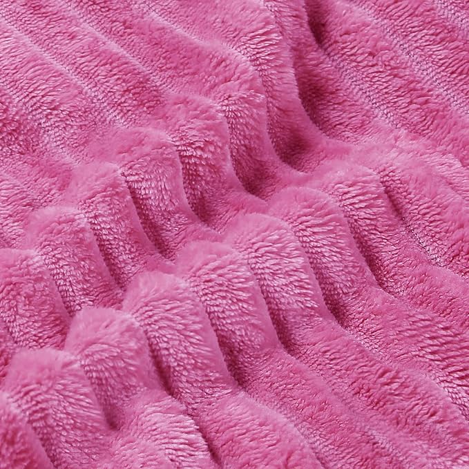 BEDELITE Fleece Throw Blanket for Couch – 3D Ribbed Jacquard Soft and Warm Decorative Fuzzy Blanket – Cozy, Fluffy, Plush Lightweight Hot Pink Throw Blankets for Bed, Sofa, 50x60 inches