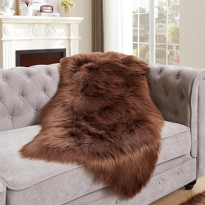 EasyJoy Ultra Soft Fluffy Shaggy Area Rug Faux Fur Rug Chair Cover Seat Pad Fuzzy Area Rug for Bedroom Floor Sofa Living Room (2 x 4 ft Sheepskin, Coffee)