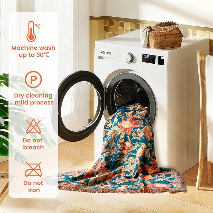 MSGKV Boho Throw Blanket for Couch Chair 100% Cotton Floral Bird Blanket 50"x60" Sofa Blankets Muslin Spring Breathable Lightweight Farmhouse Blankets Home Decor All Seasons