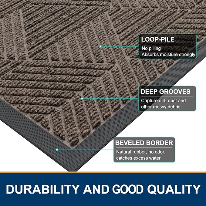 Smiry Front Door Mat Outside Entrance, Heavy Duty Sturdy Natural Rubber Doormat, Trap Dirt and Moisture, Easy Clean Low Profile Mats for Indoor Outdoor Entry, Irregular Triangle (29.5x17, Mixed Khaki)