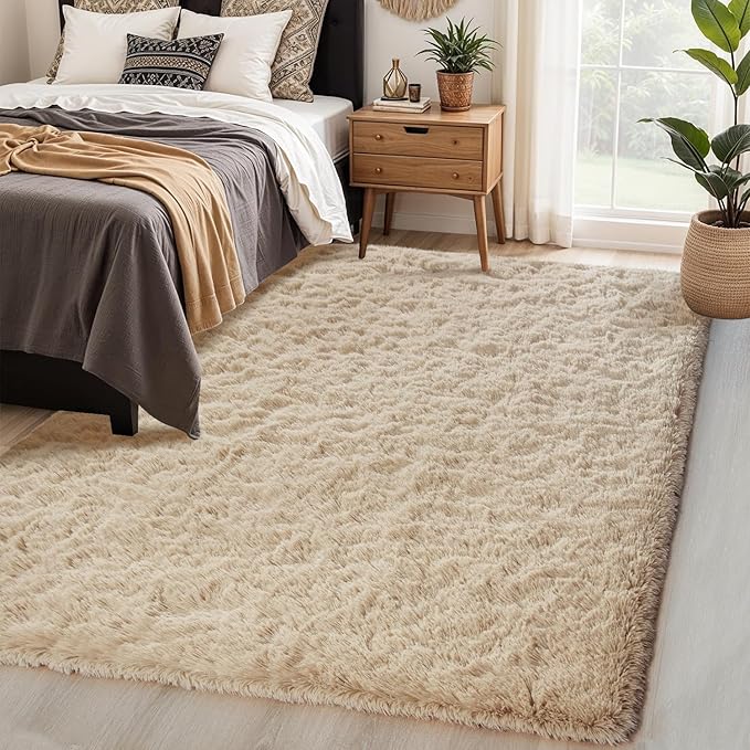 Chicrug Soft Area Rugs for Bedroom Living Room Plush Fluffy Rug 9x12 Feet, Shag Furry Area Rug Carpet Non Shedding for Nursery Children Kids Girls Room Home Decorative, Camel