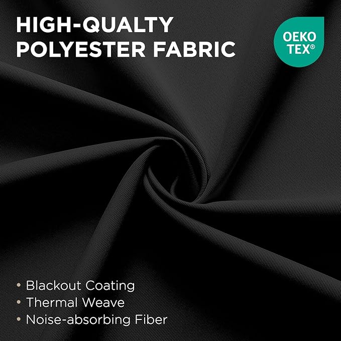 Joydeco Blackout Patio Sliding Door Curtains 108 Inches Long, Grommet Privacy Room Divider Curtains, Extra Wide Thermal Blackout Drapes for Bedroom Living Room (Black, 70Wx108L, 1 Panel)