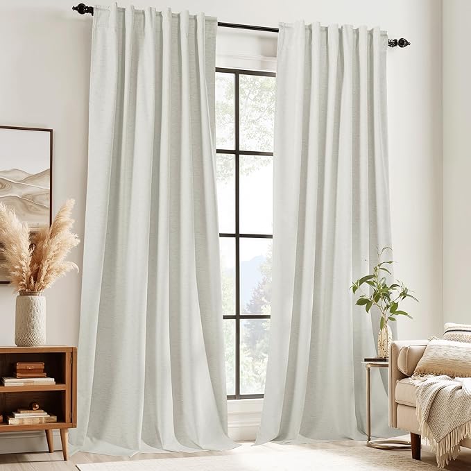 RYB HOME Ivory White 100% Blackout Curtains for Bedroom, Linen Drapes Back Tab&Rod Pocket, Thermal Insulated Privacy Assurd Curtains for Sliding Glass Doors/Dining/Living Room, W52 x L108, 2 Panels
