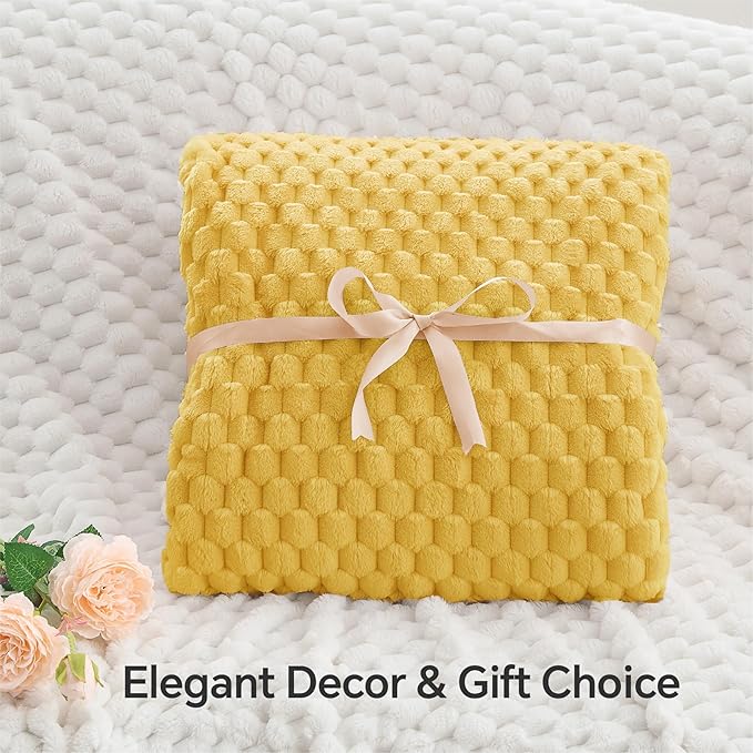 BEDELITE Jacquard Blanket - 3D Fleece Decorative Yellow Twin Size, Super Soft and Cozy Warm Fuzzy Blanket All Seasons Suitable, 60x80Inches