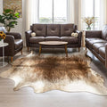 AROGAN Western Decor Faux Fur Cowhide Rug, 6.2 x 5.2 Feet Premium Animal Skin Cow Hide Rug, Durable Cow Print Rugs for Wall Decor, Western Floor Carpet for Bedroom Living Room, Brownish