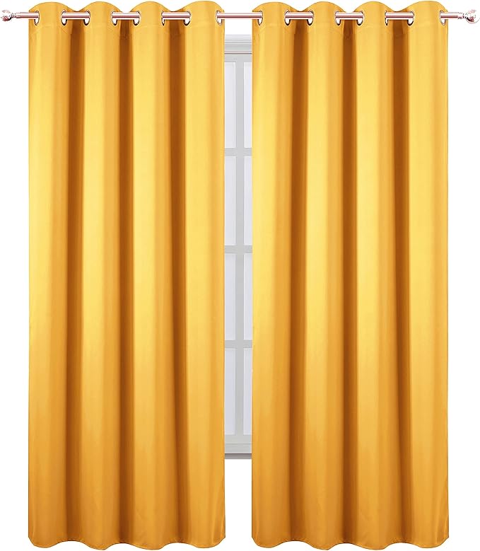 LEMOMO Yellow Thermal Blackout Curtains/52 x 84 Inch/Set of 2 Panels Room Darkening Curtains