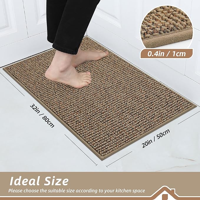 BEQHAUSE Kitchen Rugs 20"x32", Non-Slip Kitchen Mats for Floor, Super Absorbent and Stain Resistant Kitchen Rugs, Machine Washable Rugs for Kitchen, Hallway, Laundry & Sink, Taupe