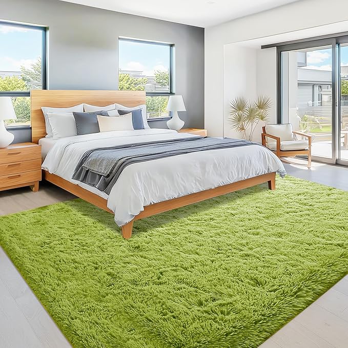 6x9 Area Rugs for Living Room: Fluffy Shag Soft Washable Rug Large Fuzzy Plush Indoor Carpet for Bedroom Nursery Playroom Kids Girls Boys Room (Grass Green, 6'x9')