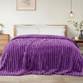 Exclusivo Mezcla Twin Size Flannel Fleece Blanket, Super Soft Striped Jacquard Bed Blanket, Lightweight Fuzzy Cozy for All Seasons, 60x80 Inches, Purple