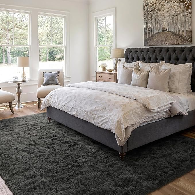 4x6 Ft Shag Rugs for Bedroom Living Room, Ultra Soft Fluffy Furry Area Rugs for Indoor Floor, Aesthetic Carpet for Kids Home Decor (Grey)
