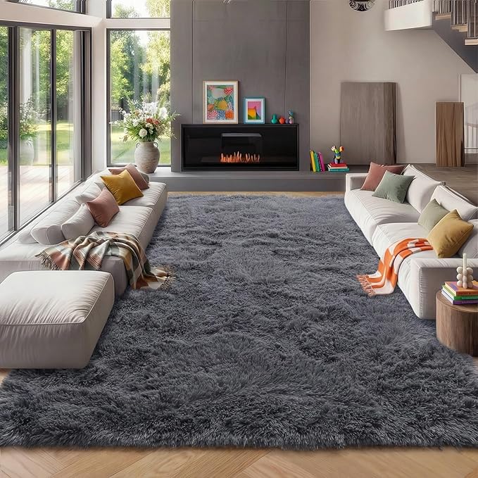 ONASAR Grey 8x10 Area Rugs for Living Room, Gray Large Fluffy Shag Bedroom Rug, Ultra Soft Plush Thick Shaggy Big Floor Carpet for Kids Boy and Girls Teen Dorm Nursery Indoor Home Decor Aesthetic