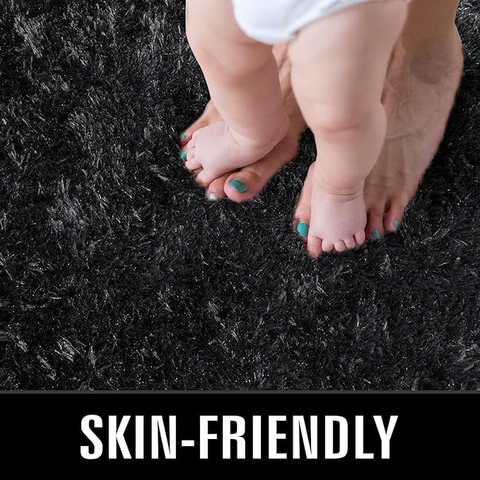 TWINNIS Super Soft Shaggy Rugs Fluffy Carpets,7x10 Feet, Indoor Modern Plush Area Rugs for Living Room Bedroom Kids Room Nursery Home Decor, Upgrade Anti-Skid Rectangular Fuzzy Rug, Black