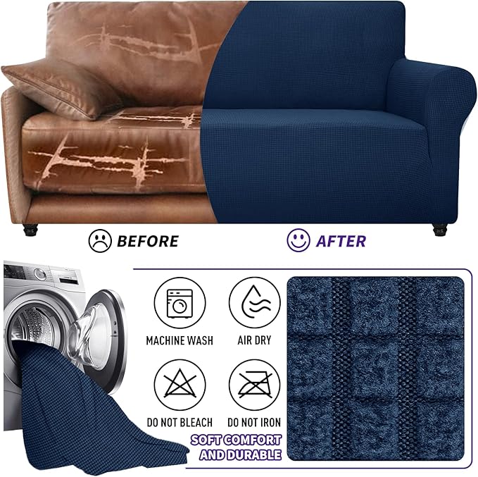 ZNSAYOTX Stretch Oversized Couch Cover Universal Sofa Covers for Living Room Dogs Pet Furniture Protector Spandex Extra Large Sofa Slipcovers with Anti Slip Foam Sticks (Navy Blue, XL Sofa)