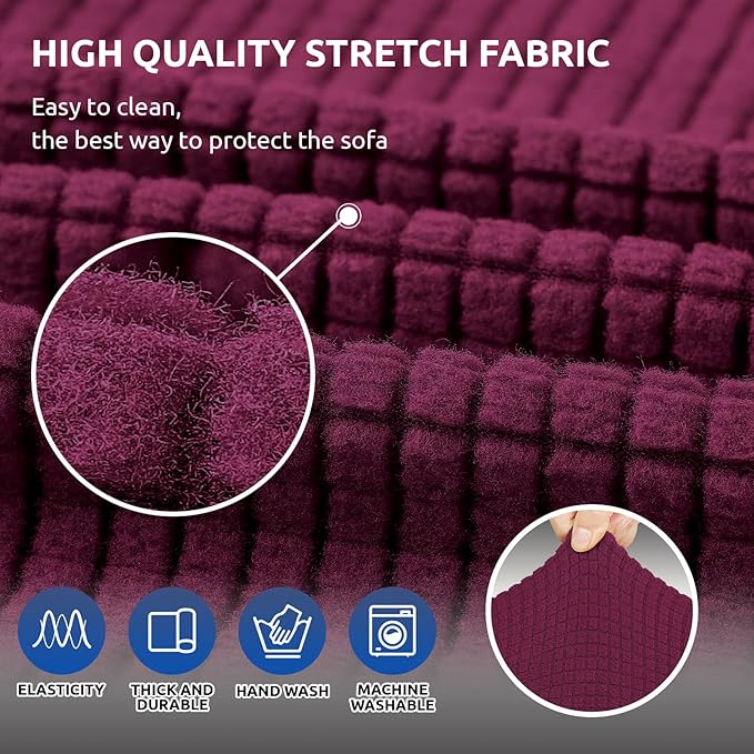 KEKUOU Stretch Loveseat Sofa Cover Slipcover,Couch Covers for 2 Cushion Couch Sofa (55"-78") Furniture Protector Sofa with Elastic Bottom for Kids,Dog. Jacquard Small Checked (Medium,Wine)