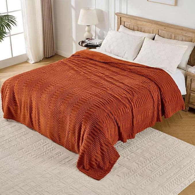 90x90 Inch Rust Queen Bed Blanket - Soft & Fluffy Fleece, Cute & Aesthetic, Perfect for Sofa, Couch, Bed, Living Room & Bedroom, All-Season Use, Plush & Cozy Decorative Blanket