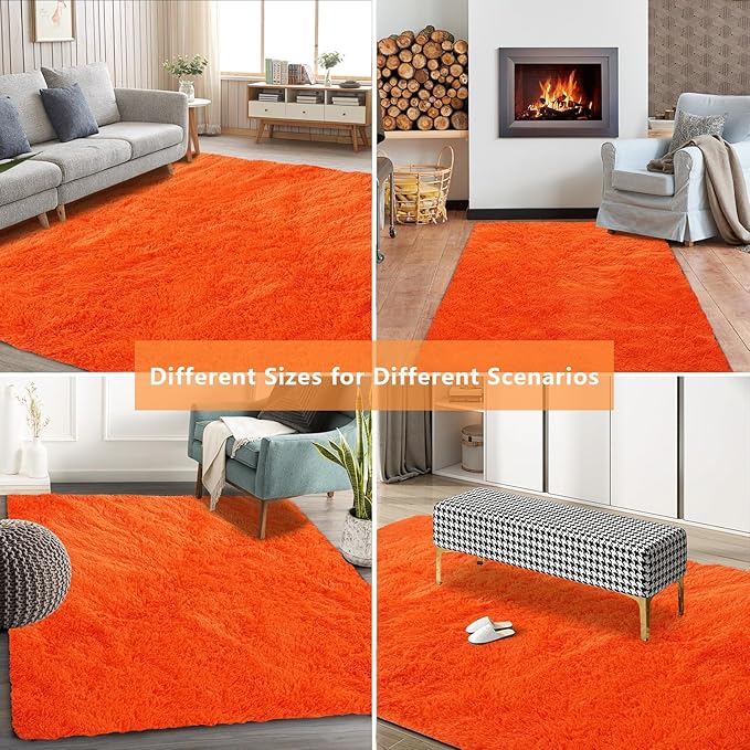 Orange Shag Area Rugs for Bedroom Living Room,6X9 Ultra Soft Fluffy Area Rugs for Dorm, Indoor Carpet Nursery Rugs for Kids Room Home Halloween Decor