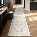 3x14 Washable Hallway Runner Rug - Non Slip Kitchen Runner Rugs with Rubber Backing Vintage Low-Pile Carpet Runners for Entryway Dining Room Laundry Room Home Decor (Cream/Camel)