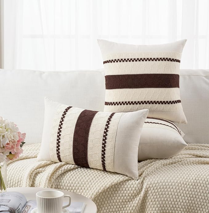 Fancy Homi Set of 1 Boho Brown Long Lumbar Decorative Throw Pillow Cover 12x24 Inch for Couch Bed Sofa Chair, Modern Organic Farmhouse Home Decor, Soft Cotton Cute Accent Rectangle Cushion Case