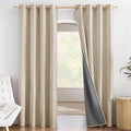 NICETOWN Farmhouse Style 100% Blackout Cream Linen Curtains 90 inches Length, 2 Panels, 52" W, Room Cooling Window Draperies with Thermal Insulated Liners for Dining Room