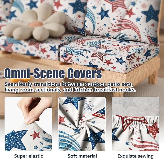 8Pcs Stretch Patio Cushion Covers, Outdoor Couch & Sofa Replacement Slipcovers for Patio Furniture Cushion Covers, Washable Reusable Furniture Protector
