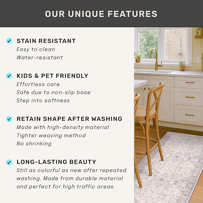 Hazo Haus Boho Light Grey Living Room Rug 9x12 - Modern Vintage Eclectic Floral Pastel Neutral Taupe, Washable Low Pile Non-Slip Extra Large Area Rugs for Dining Under Table Bedroom