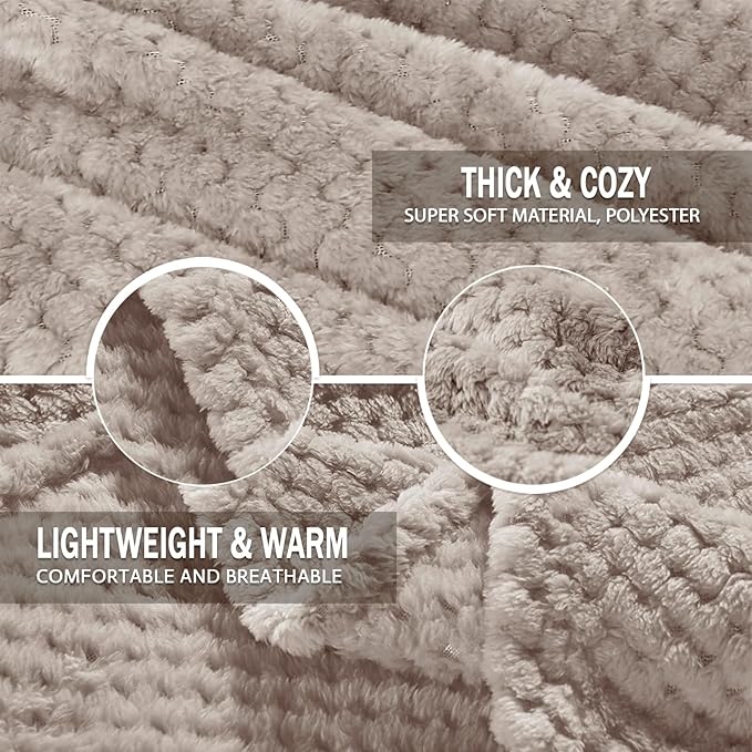 Exclusivo Mezcla Fleece Bed Blanket Twin Size, Super Soft and Warm Blankets for Couch, Sofa and Bed Waffle Textured, Cozy, Fuzzy and Lightweight (Tan, 90x66 Inches)