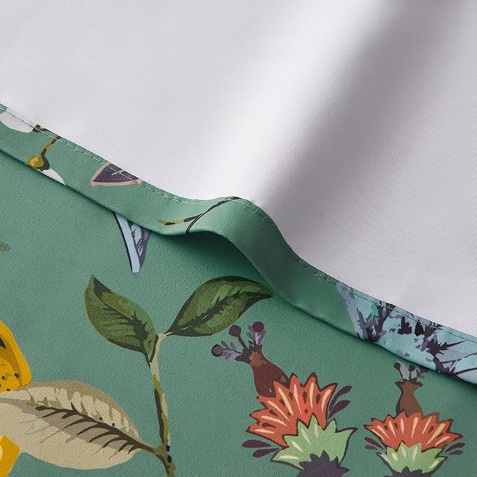 Topfinel Sage Green Kitchen Valances 24 Inch Long Vintage Botanical Floral Hummingbird Thermal Insulated White and Green Silk Grommet Small Window Curtains for Track Laundry Kitchen Camper 2 Panels