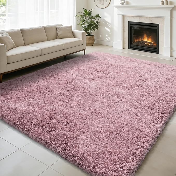 6x9 Fluffy Area Rug for Living Room,Shag Area Rugs for Bedroom,Blush Soft Fuzzy Rug Non-Shedding Indoor Plush Carpet for Kids Bedroom Nursery Dorm Home Decor
