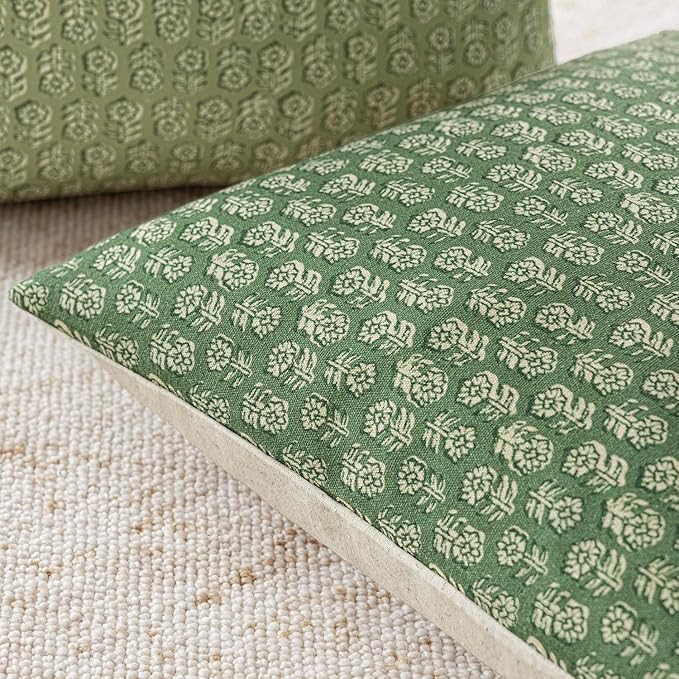 Foindtower Set of 2 Decorative Vintage Floral Print Throw Pillow Covers Neutral Modern Farmhouse Cushion Covers Boho Home Decor For Sofa Couch Chair Bedroom Living Room Outdoor,20×20 Inch,Forest Green