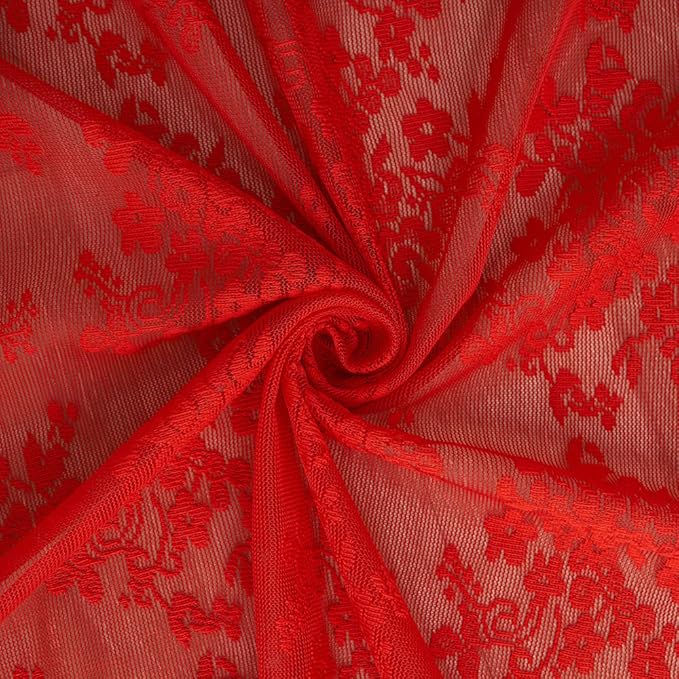 YJ YANJUN Vintage Lace Curtains 96 Inches Long-Victorian Floral Pattern Red Sheer Curtain Panels for Living Room Bedroom,Light Filtering, Xmas Gift for Holiday Decor 2 Panels 52W x 96L