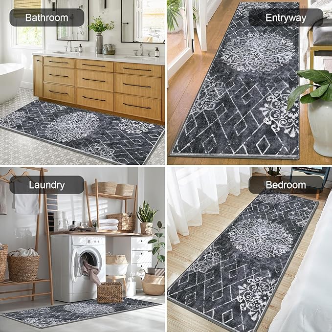 HEBE Hallway Runner Rug 2'x6' Washable Vintage Distressed Area Rugs Non Slip Laundry Rug Runner Boho Floor Carpet Runners for Hallways Entryway Laundry Room Kitchen Bathroom