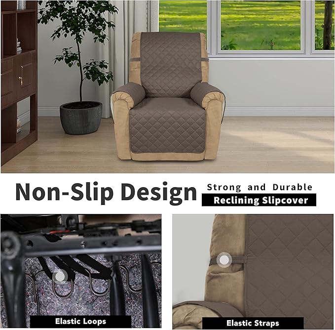 Easy-Going Recliner Chair Slipcover Reversible Sofa Cover Water Resistant Couch Cover Furniture Protector with Elastic Straps for Pets Dog (Recliner 22 inch, Taupe/Ivory)