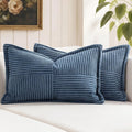 MIULEE Decorative Lumbar Throw Pillow Covers for Couch Bed Livingroom 12x24 Inch Set of 2 Blue Boho Accent Throw Pllows Broadside Striped Patchwork Soft Corduroy Summer Coastal Pillowcases
