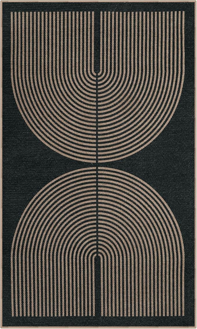 Lahome Enfys Modern Rainbow Easy Jute Outdoor Patio Rug, 3x5 Black Washable Rugs for Entryway Office Farmhouse Classroom Carpet, Contemporary Non Slip Front Door Mat for Porch Guestroom Room Decor
