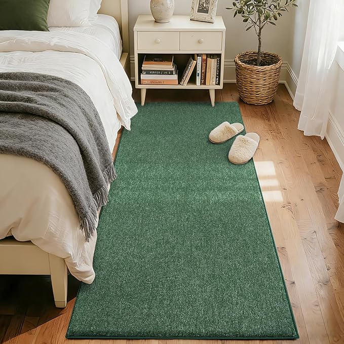 FinRèc 2x6 Washable Runner Rugs for Kitchen Hallway Bedroom, Low Pile Thin Rug Solid Color, Non-Slip Carpet Indoor for Home Decor (Green)