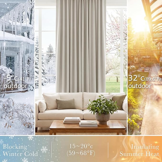 PONY DANCE Short Black Out Curtain Panels for Basement, Small Curtains for Bathroom, Thermal Insulated Tiers for Basement, 34x30 Inch, Cream, 2 Panels