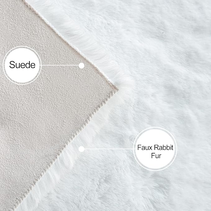 ORINOVA White Faux Rabbit Washable Fur Area Rugs Circle Rugs for Living Room Bedroom Teen Room Fluffy Area Rug 3ft Round Rug