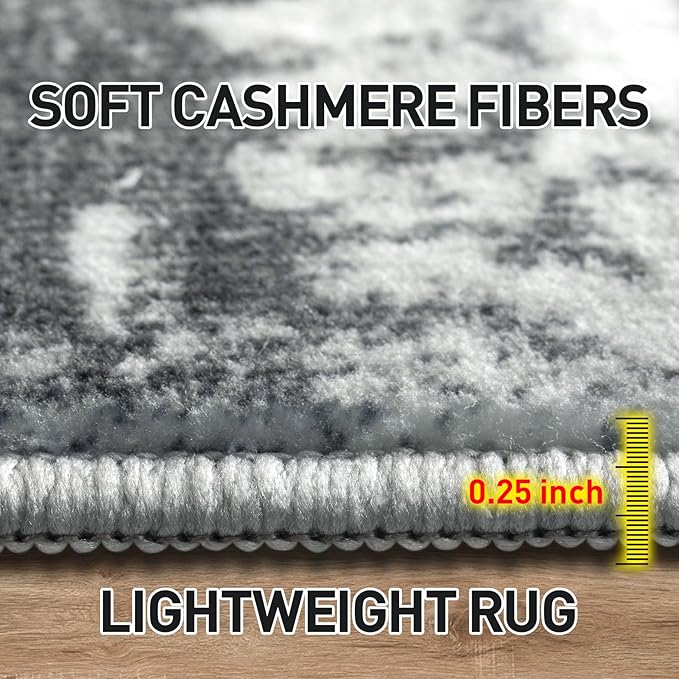 5x7 Area Rugs Washable Rug: Modern Abstract Living Room Rug Soft Anti-Skid Thin Carpet Indoor Floor Non-Shedding Carpets for Bedroom Dining Room Farmhouse Nursery Home Office Black Grey Gold