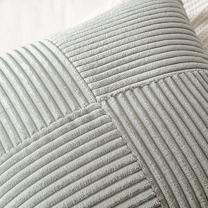 MIULEE Silver Grey Decorative Lumbar Throw Pillow Covers 12x20 Inch for Couch Bed Sofa Pack of 2 Boho Farmhouse Throw Pillows Soft Cross Corduroy Patchwork Textured Cushion Cases