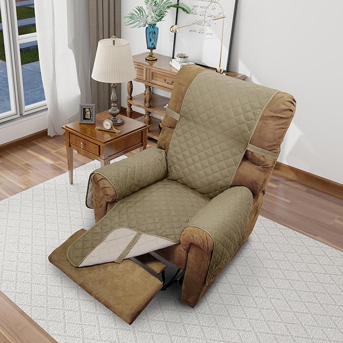 Recliner Chair Covers Reversible Sofa Cover Couch Cover for Pets Lazy Boy Furniture Protector(28''Recliner,Camel/Beige)