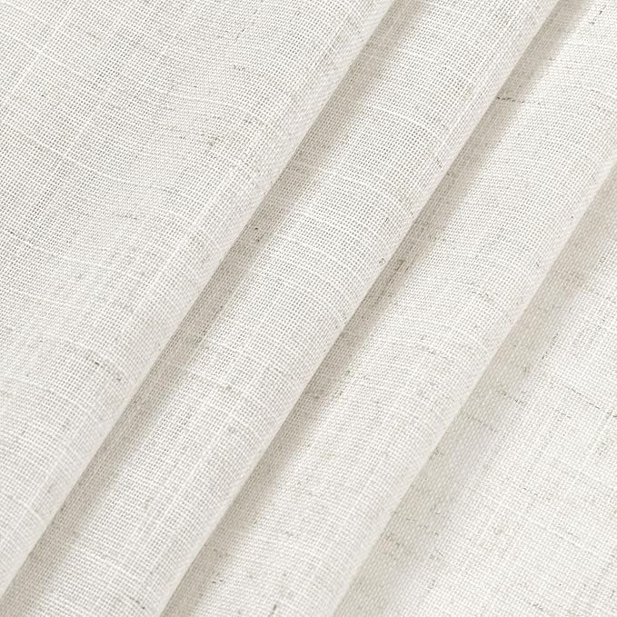 Nanspring Beige White Linen Curtains 84 Inch Length 2 Panels Set for Living Room Rod Pocket Back Tab Light Filtering Window Drapes for Bedroom Dining Room Protect Privacy Home Decor