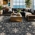 Hazo Haus Black Farmhouse Washable 7x10 Area Rugs for Living Room, Bedroom, Dining Room Table, Dark Charcoal Stain Resistant Non-Slip Large Washable
