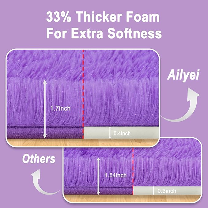 Ultra Soft Runner Rugs for Bedroom Hallways with Upgraded Non-Slip Rubber Backing & Thick Memory Sponge, 2 Packs 2x6 Feet Fluffy Shag Throw Area Rug for Bedside Dorm Light Purple